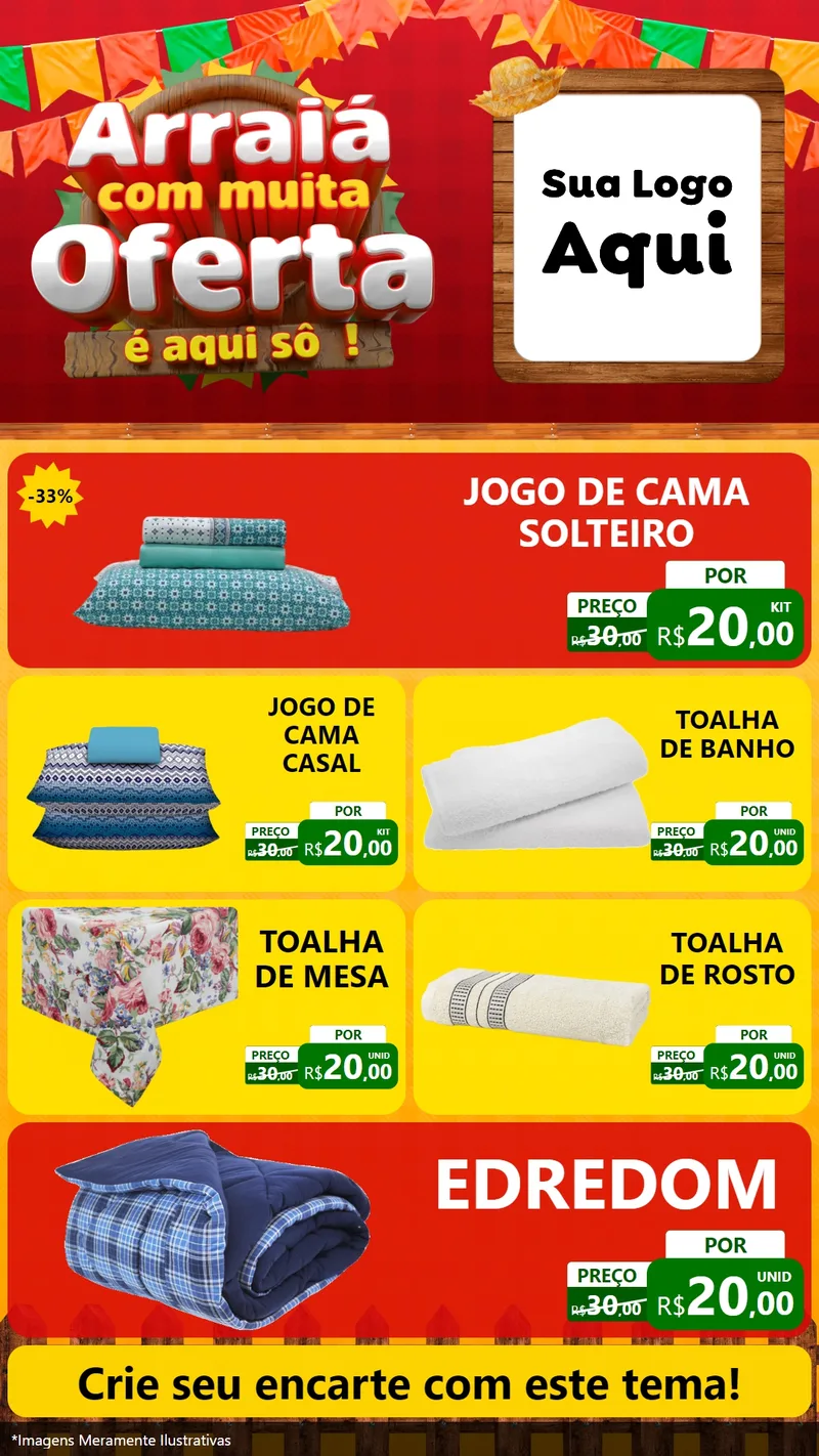 Modelo de TV para TV Vertical com o tema Arraiá Com Muita Oferta - É Aqui Sô! para Cama, Mesa e Banho