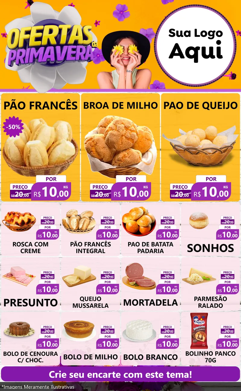 Modelo de Encarte para Encarte Grande com o tema Ofertas Da Primavera para Padaria