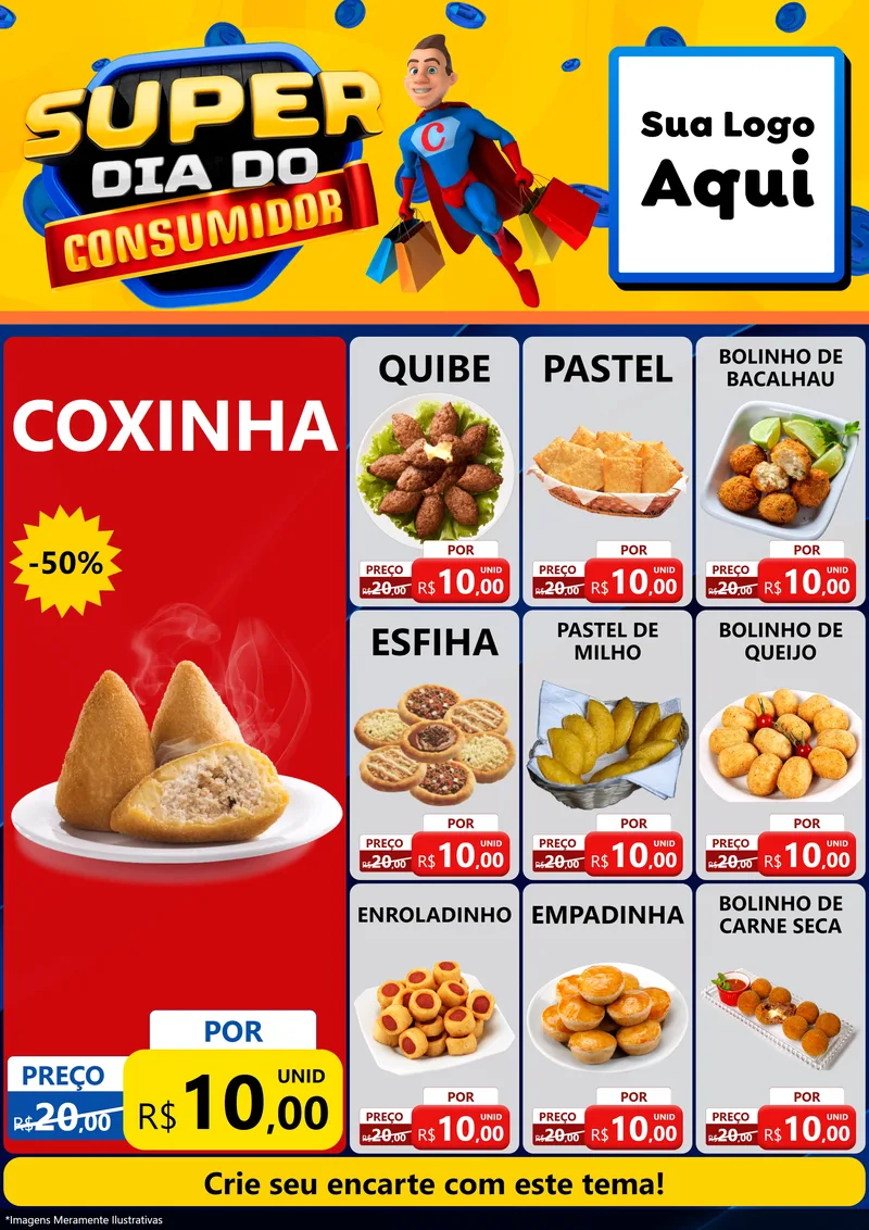 Modelo de Encarte para Encarte A4 Vertical com o tema Super Dia do Consumidor para Salgadaria