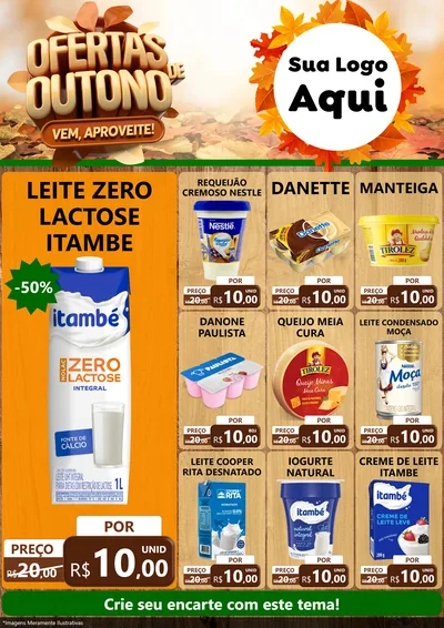 Modelo de Encarte para Encarte A4 Vertical com o tema Ofertas de Outono - Vem, Aproveite! para Frios e Laticínios
