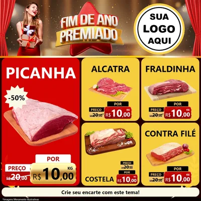 Modelo de Rede Social para Feed Facebook com o tema Fim de Ano Premiado para Açougue