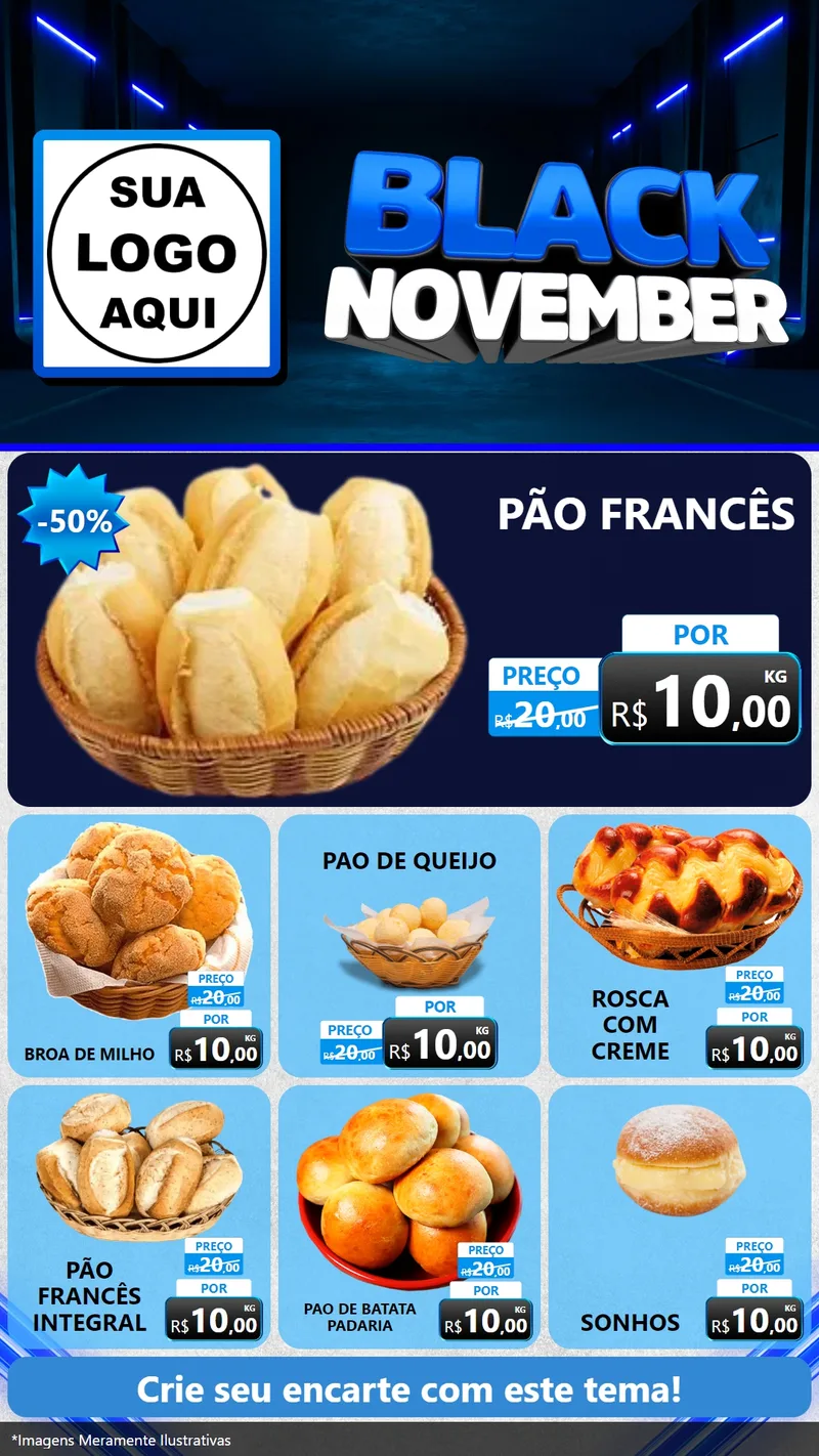 Modelo de Rede Social para Stories com o tema Black November para Padaria