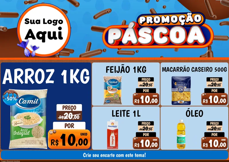Modelo de Encarte para Encarte A4 Horizontal com o tema Promoção Páscoa para Supermercado