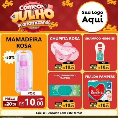 Modelo de Rede Social para Feed Facebook com o tema Comece Julho Economizando para Bebês