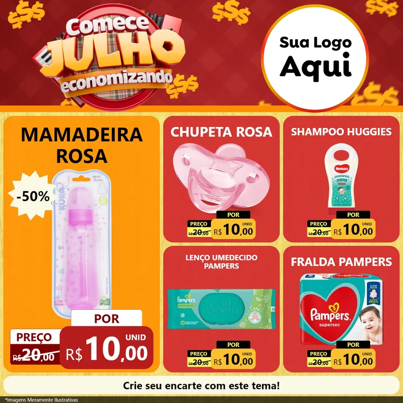 Modelo de Rede Social para Feed Facebook com o tema Comece Julho Economizando para Bebês
