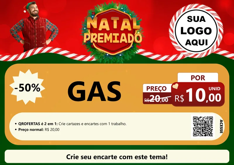 Modelo de Cartaz para Cartaz A4 Horizontal com o tema Natal Premiado para Água e gás