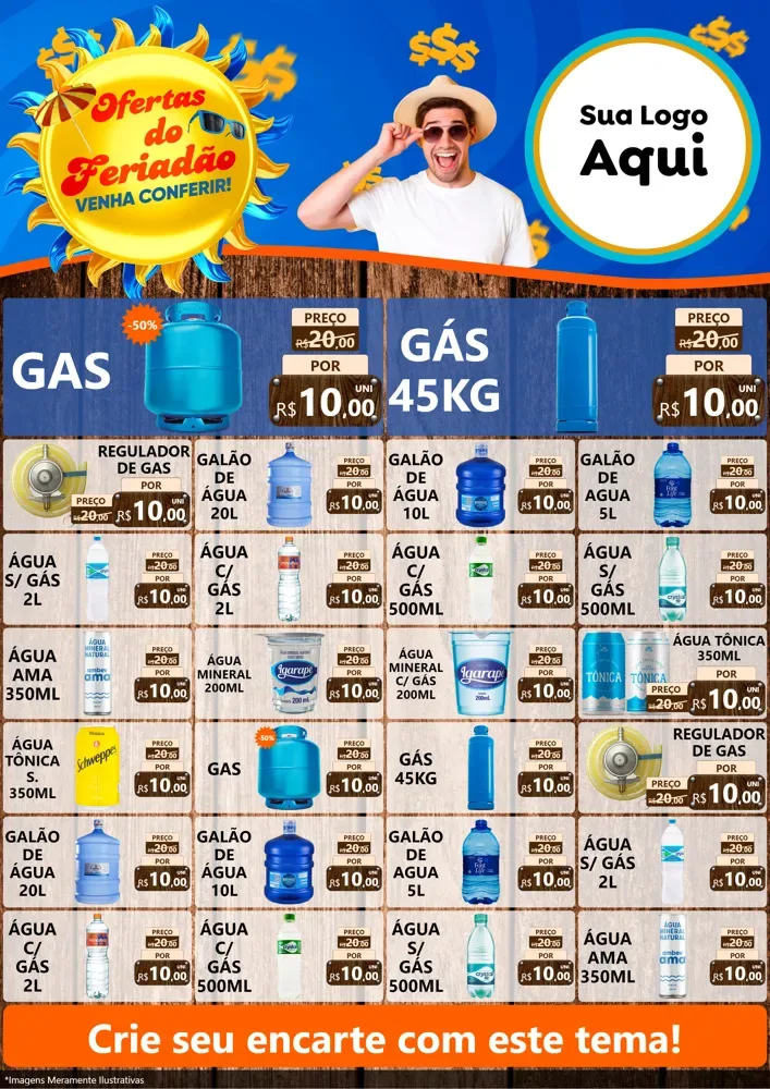 Modelo de Encarte para Encarte A4 Vertical com o tema Ofertas do Feriadão para Água e gás