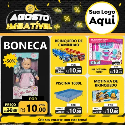 Modelo de Rede Social para Feed Facebook com o tema Agosto Imbatível para Brinquedos