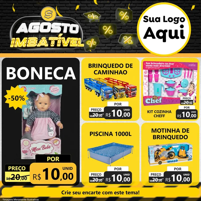 Modelo de Rede Social para Feed Facebook com o tema Agosto Imbatível para Brinquedos