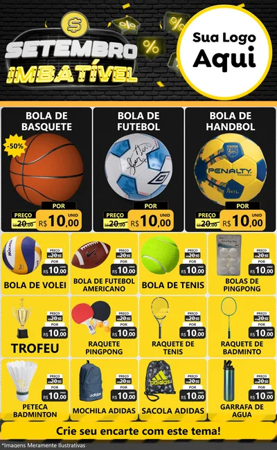 Modelo de Encarte para Encarte Grande com o tema Setembro Imbatível para Artigos Esportivos