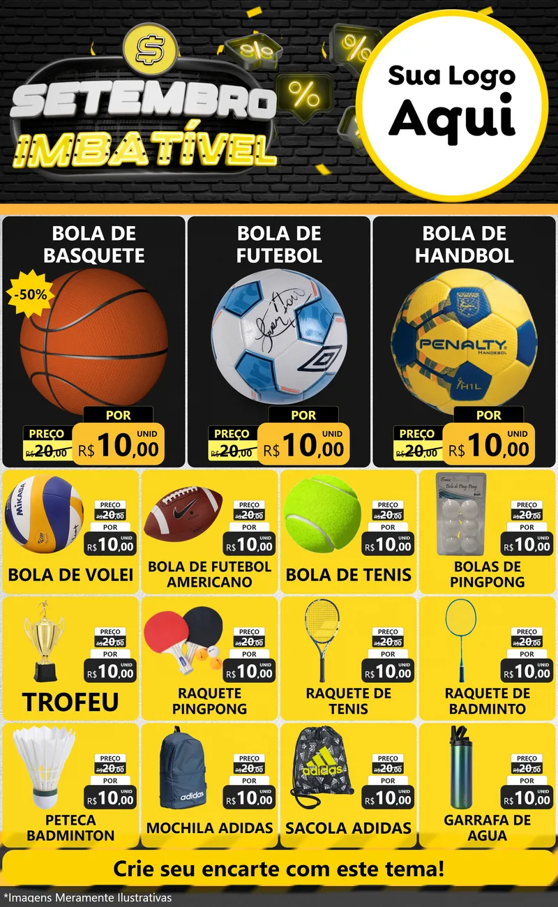 Modelo de Encarte para Encarte Grande com o tema Setembro Imbatível para Artigos Esportivos