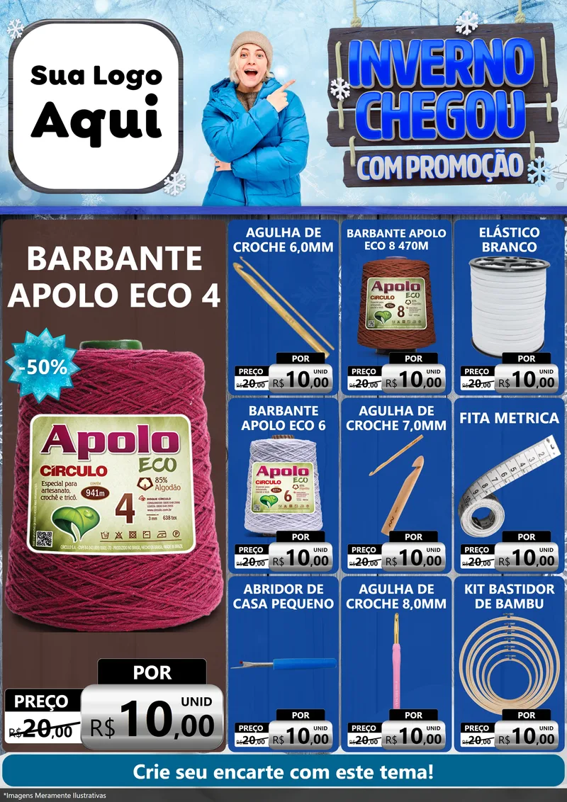 Modelo de Encarte para Encarte A4 Vertical com o tema Inverno Chegou Com Promoção para Armarinho e Aviamentos