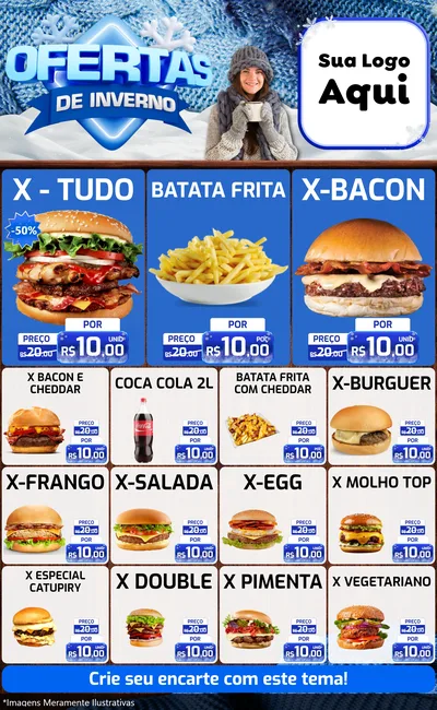 Modelo de Encarte para Encarte Grande com o tema Ofertas de Inverno para Hamburgueria