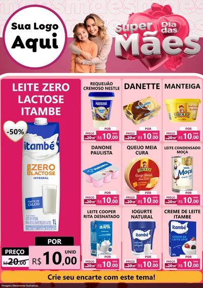Modelo de Encarte para Encarte A4 Vertical com o tema Super Dia Das Mães para Frios e Laticínios
