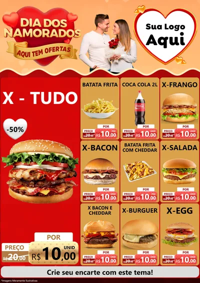 Modelo de Encarte para Encarte A4 Vertical com o tema Dia dos Namorados - Aqui Tem Ofertas para Hamburgueria