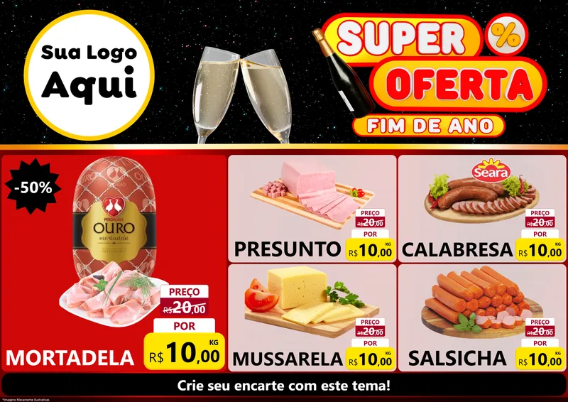 Modelo de Encarte para Encarte A4 Horizontal com o tema Super Oferta Fim de Ano para Frios e Laticínios