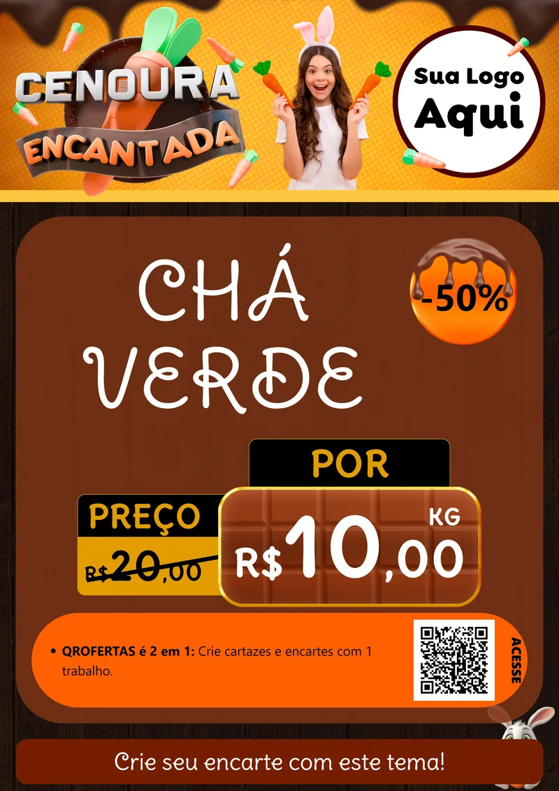Modelo de Cartaz para Cartaz A4 Vertical com o tema Cenoura Encantada - Páscoa para Produtos Naturais