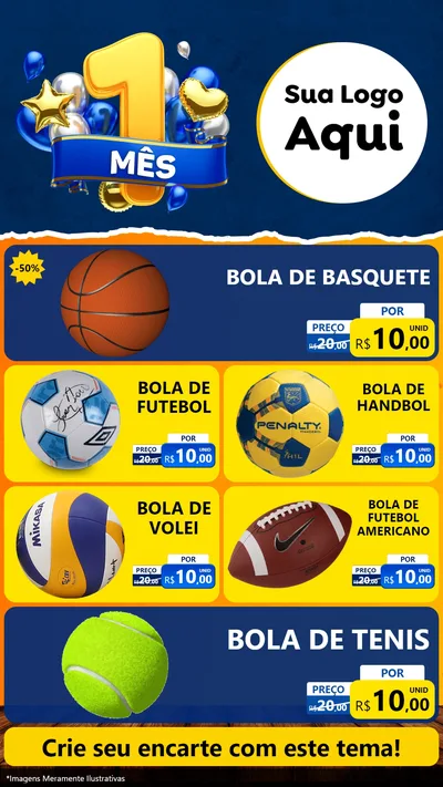 Modelo de TV para TV Vertical com o tema Um Mês de Aniversário para Artigos Esportivos