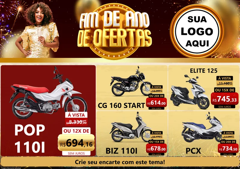Modelo de Encarte para Encarte A4 Horizontal com o tema Fim de Ano de Ofertas para Concessionaria de Motos