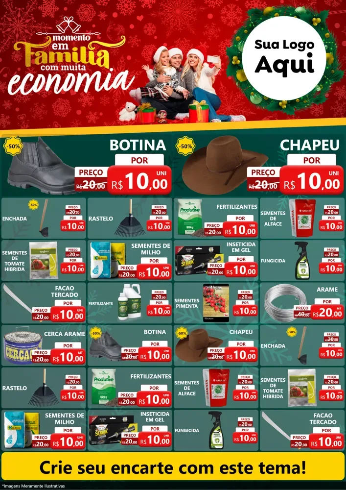 Modelo de Encarte para Encarte A4 Vertical com o tema Momento em Família (Natal) para Agropecuária