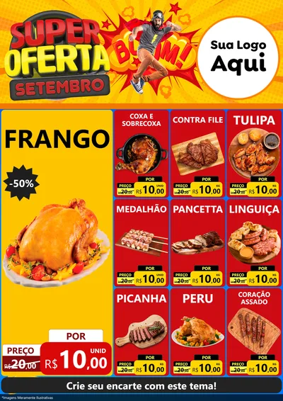 Modelo de Encarte para Encarte A4 Vertical com o tema Super Oferta Setembro para Assados