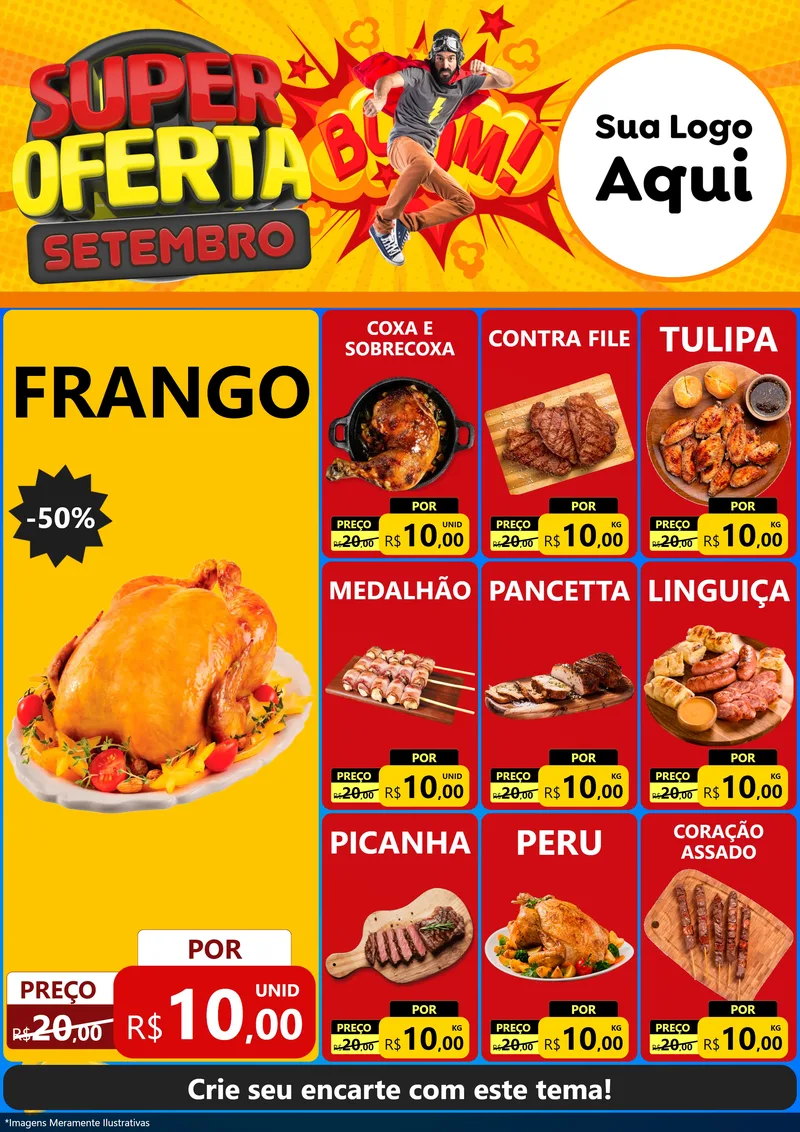 Modelo de Encarte para Encarte A4 Vertical com o tema Super Oferta Setembro para Assados