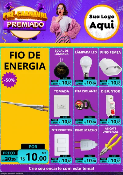 Modelo de Encarte para Encarte A4 Vertical com o tema Pré-Carnaval Premiado para Materiais Elétricos