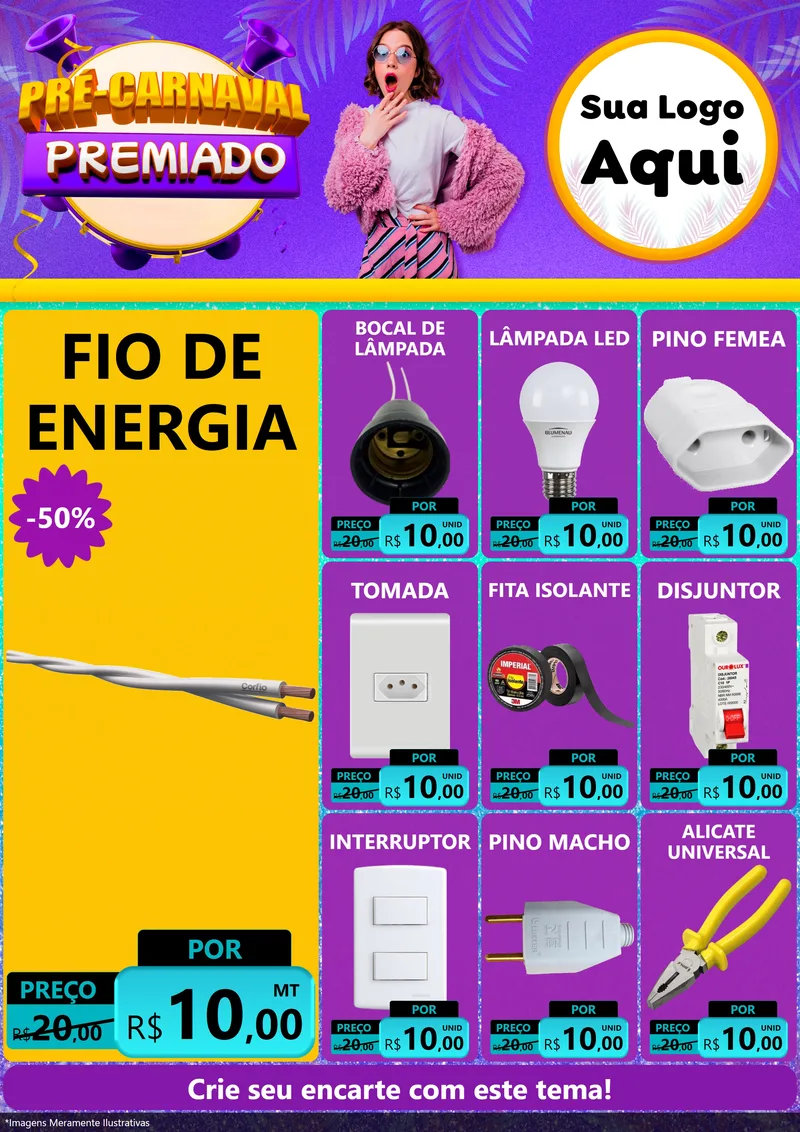 Modelo de Encarte para Encarte A4 Vertical com o tema Pré-Carnaval Premiado para Materiais Elétricos