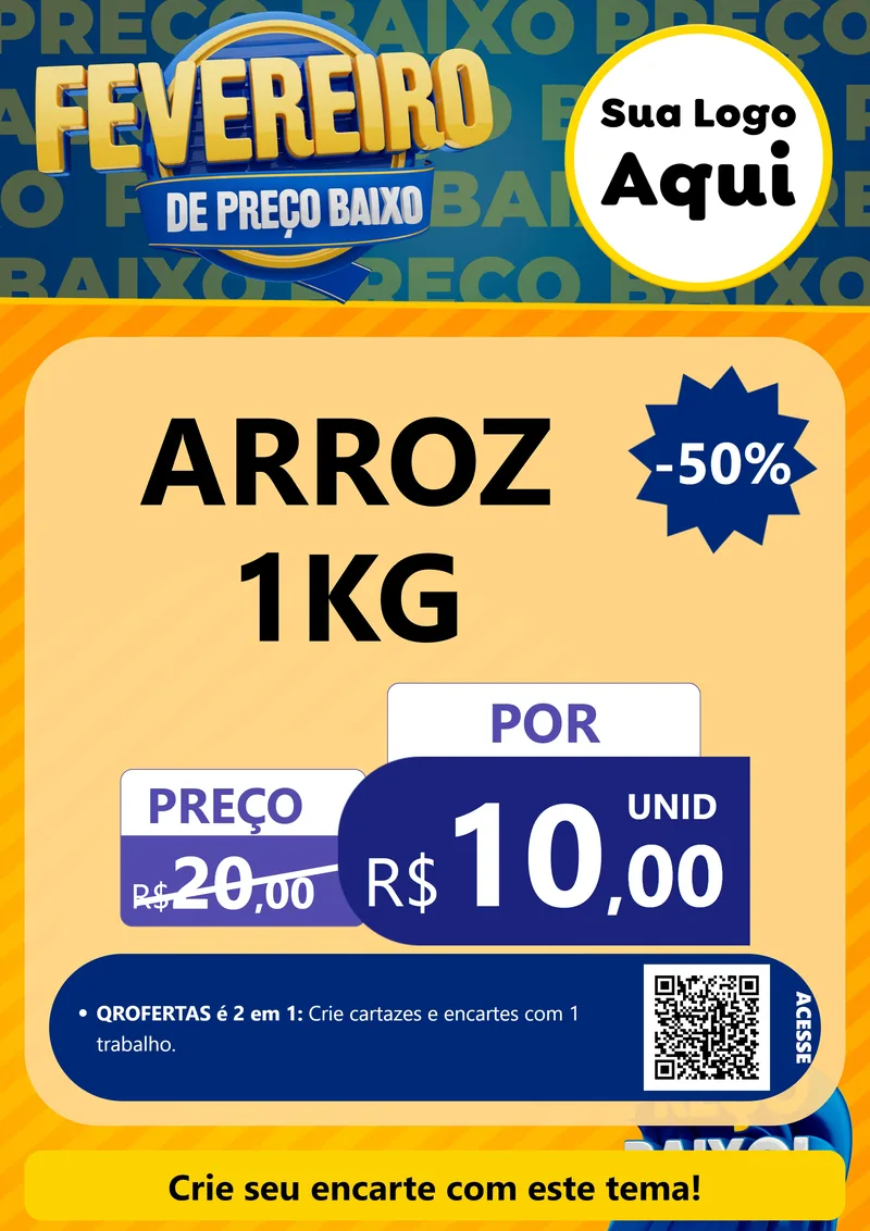 Modelo de Cartaz para Cartaz A4 Vertical com o tema Fevereiro de Preço Baixo para Supermercado
