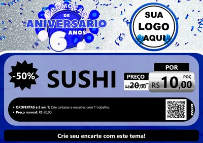 Modelo de Cartaz para Cartaz A4 Horizontal com o tema Promoção de Aniversário - 6 Anos para Comida japonesa