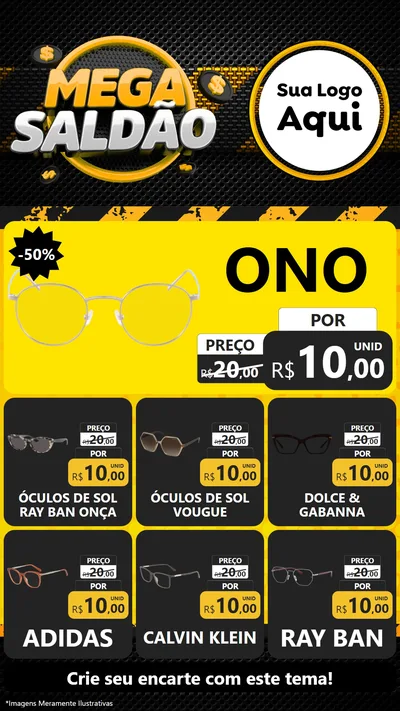 Modelo de Rede Social para Stories com o tema Mega Saldão para Óticas