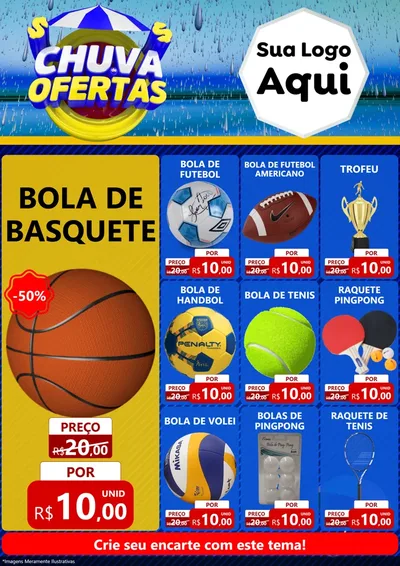 Modelo de Encarte para Encarte A4 Vertical com o tema Chuva de Ofertas para Artigos Esportivos