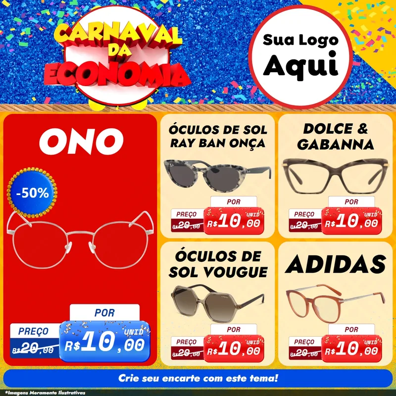 Modelo de Rede Social para Feed Facebook com o tema Carnaval da Economia para Óticas