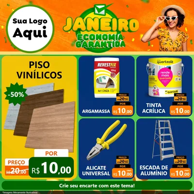 Modelo de Rede Social para Feed Facebook com o tema Janeiro - Economia Garantida para Material para Construção