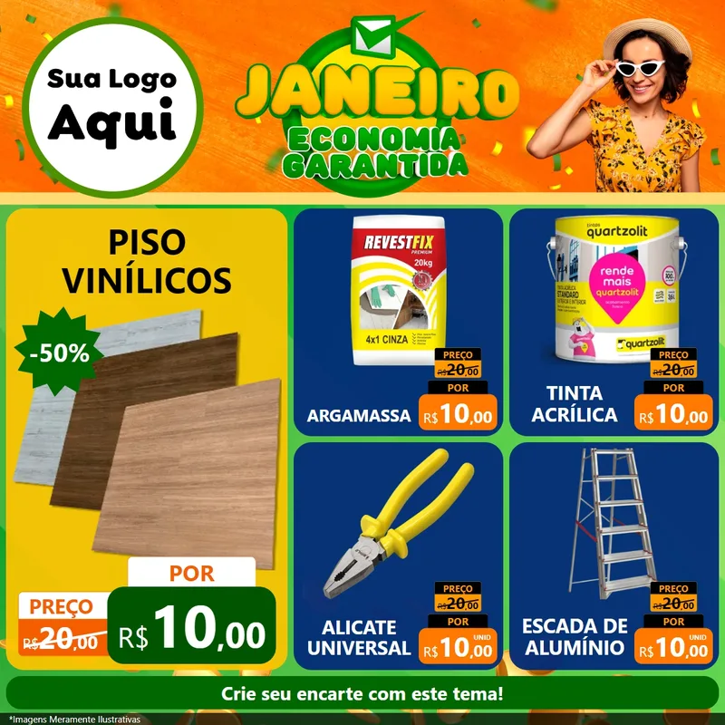 Modelo de Rede Social para Feed Facebook com o tema Janeiro - Economia Garantida para Material para Construção