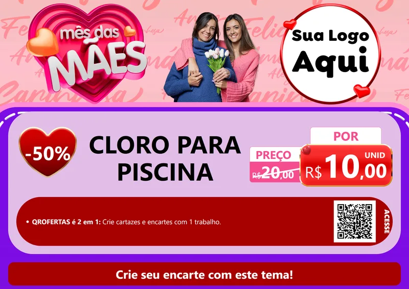 Modelo de Cartaz para Cartaz A4 Horizontal com o tema Mês Das Mães para Produtos para Piscina