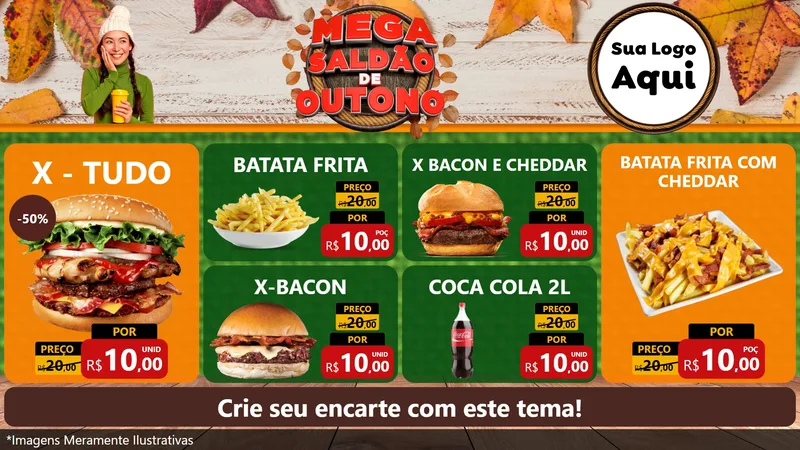 Modelo de TV para TV Horizontal com o tema Mega Saldão de Outono para Hamburgueria