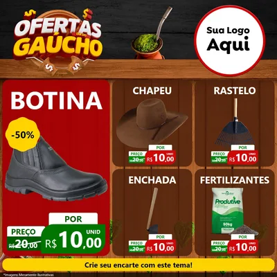 Modelo de Rede Social para Feed Facebook com o tema Ofertas Dia do Gaúcho para Agropecuária