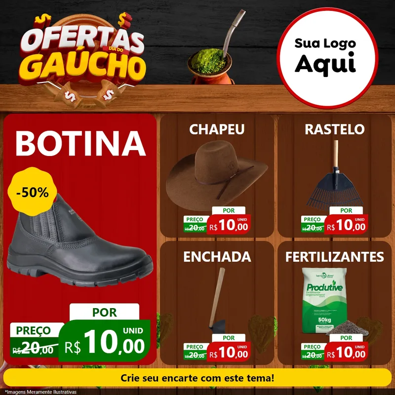 Modelo de Rede Social para Feed Facebook com o tema Ofertas Dia do Gaúcho para Agropecuária