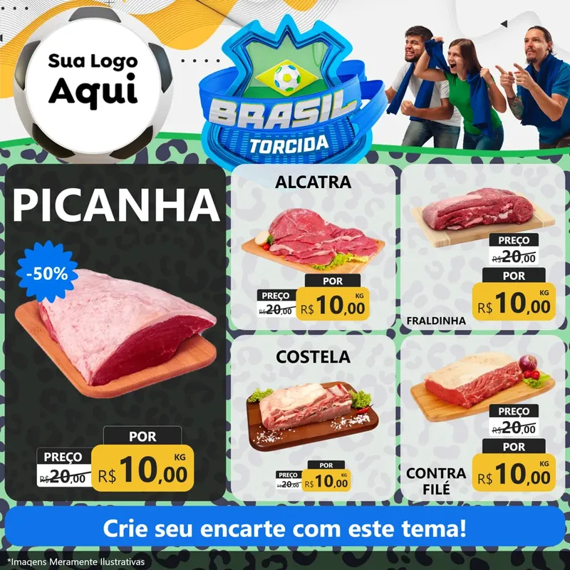 Modelo de Rede Social para Feed Facebook com o tema Brasil Torcida - Copa para Açougue