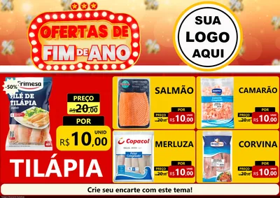 Modelo de Encarte para Encarte A4 Horizontal com o tema Ofertas de Fim de Ano para Peixaria