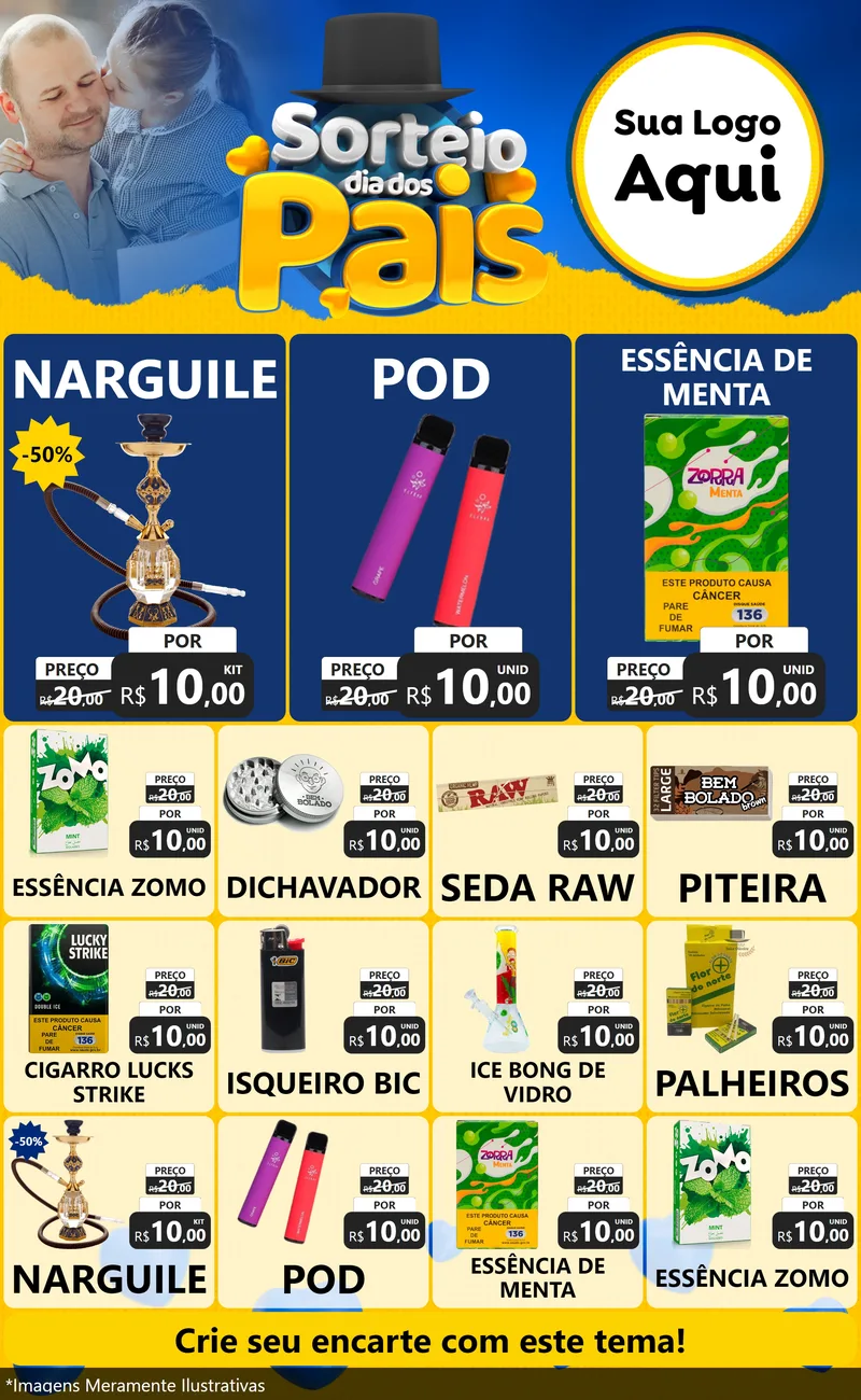 Modelo de Encarte para Encarte Grande com o tema Sorteio Dia Dos Pais para Tabacaria
