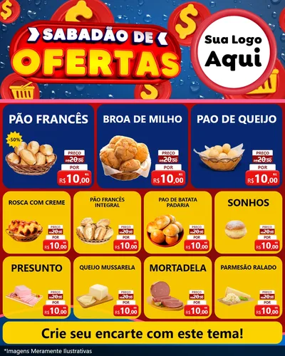 Modelo de Rede Social para Feed Instagram com o tema Sabadão de Ofertas para Padaria