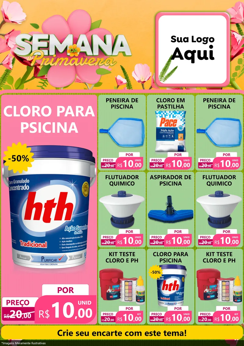 Modelo de Encarte para Encarte A4 Vertical com o tema Semana da Primavera para Produtos para Piscina