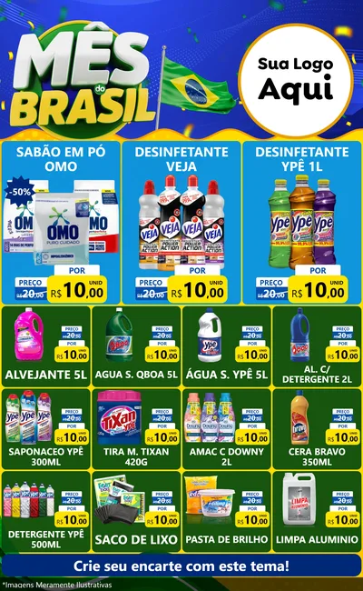 Modelo de Encarte para Encarte Grande com o tema Mês do Brasil para Produtos de Limpeza