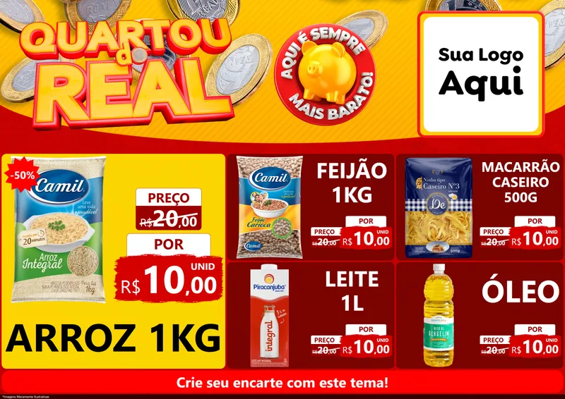 Modelo de Encarte para Encarte A4 Horizontal com o tema Quartou do Real para Supermercado