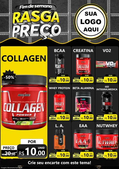 Modelo de Encarte para Encarte A4 Vertical com o tema Fim de Semana Rasga Preço para Suplementos alimentares