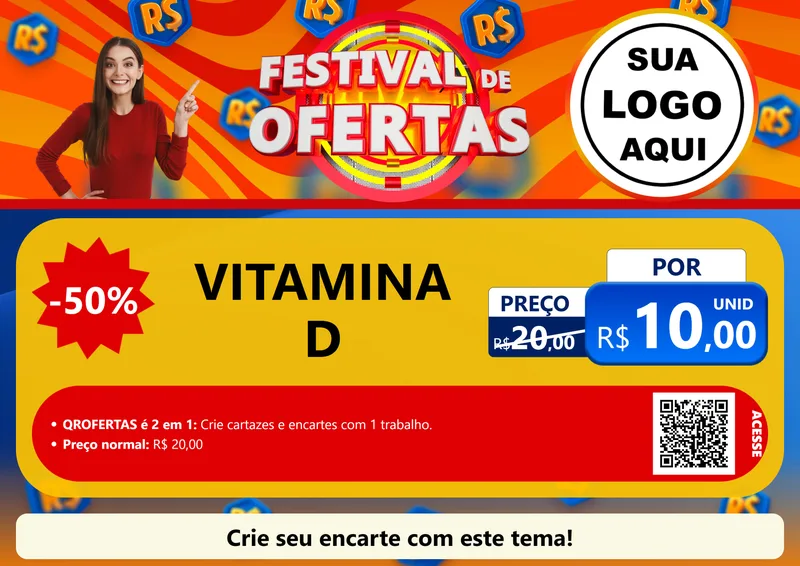 Modelo de Cartaz para Cartaz A4 Horizontal com o tema Festival de Ofertas para Farmácia