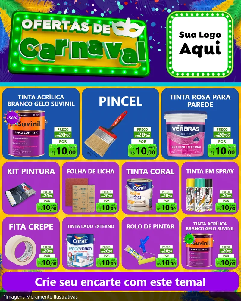 Modelo de Rede Social para Feed Instagram com o tema Ofertas de Carnaval para Tintas e Ferramentas