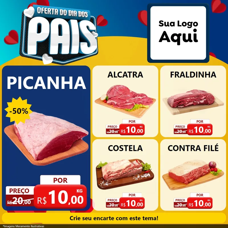 Modelo de Rede Social para Feed Facebook com o tema Oferta Do Dia Dos Pais para Açougue